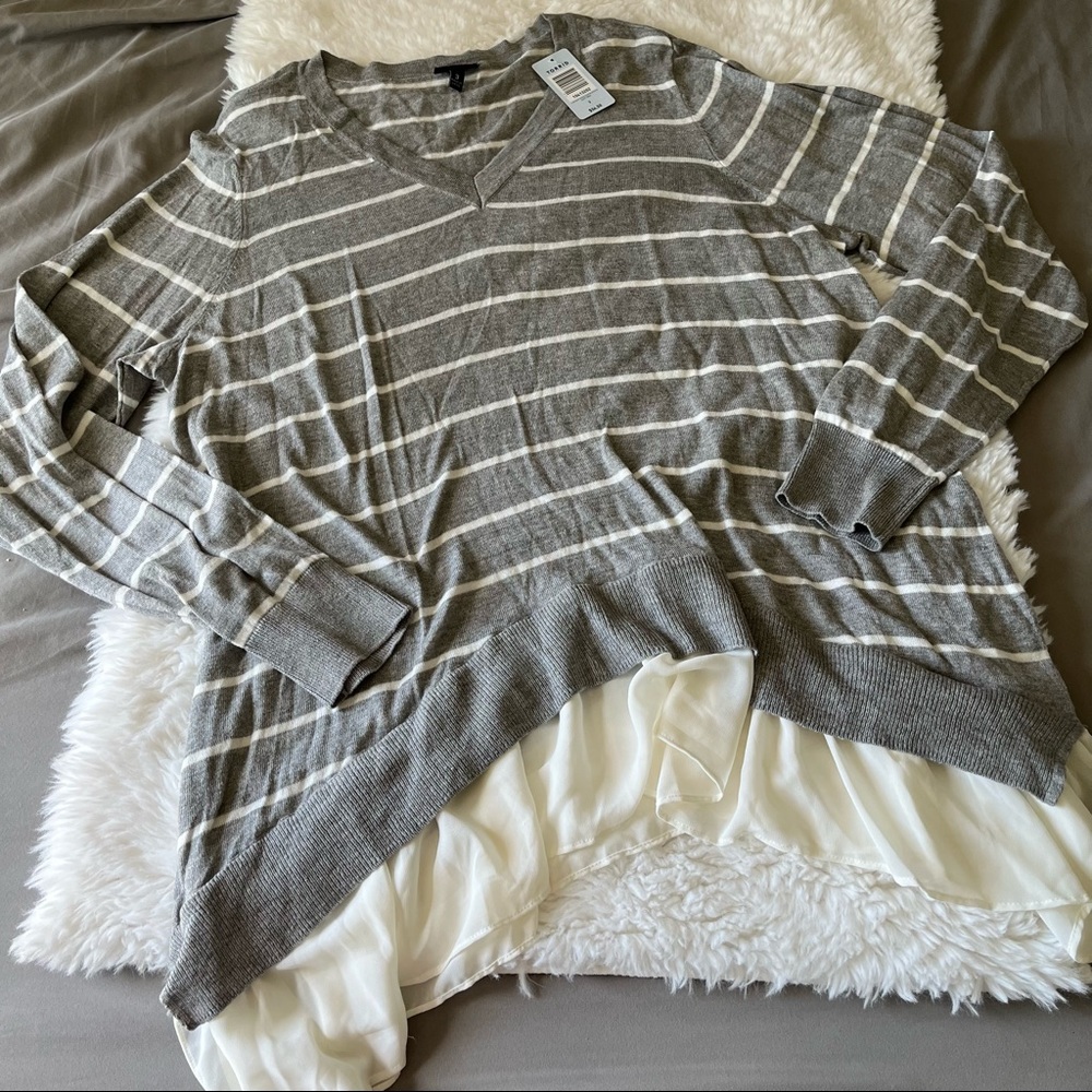 NWT Torrid Layered Lightweight Striped Long Sleeve Sweater Gray & Ivory Size 3